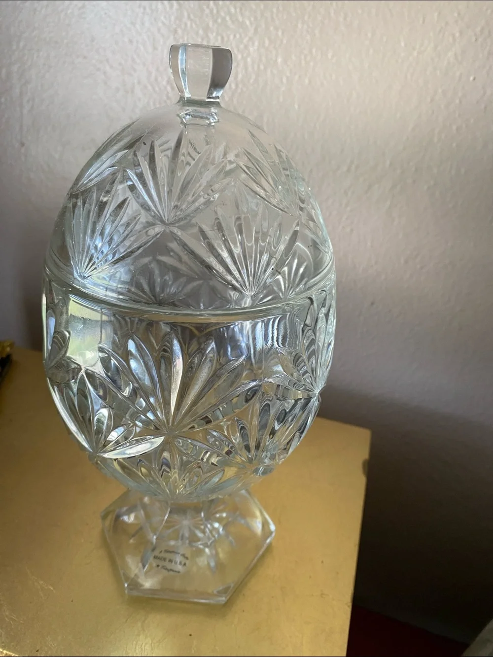 Pressed Glass Covered Candy Jar - Clear Crystal Look